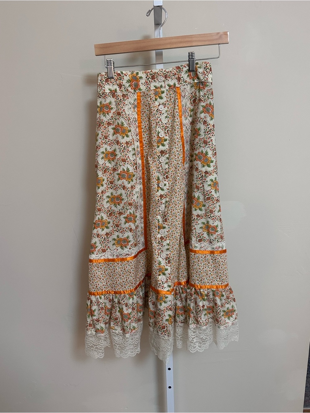 Vintage 70s Floral Prairie Maxi Skirt XS 24 Waist Cottagecore Boho - Picture 2 of 8